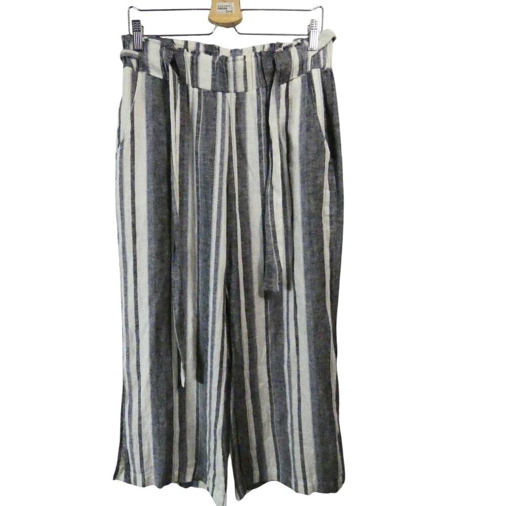 Indigo Rein Women's Large Linen/Rayon Wide Leg Pants Striped Nautical Beachy